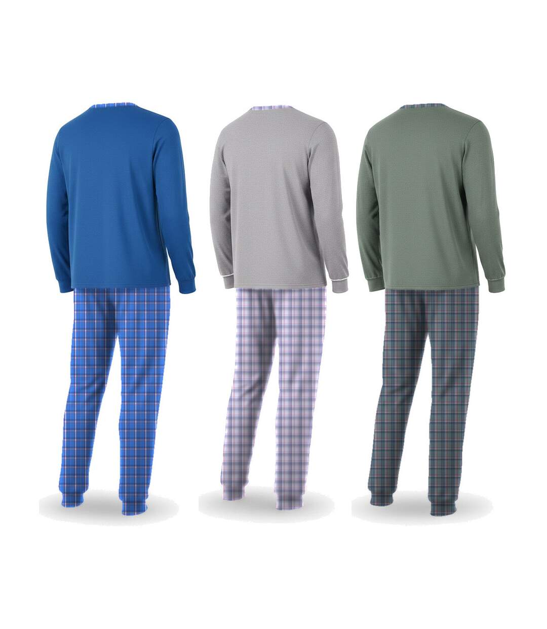 OZABI Pyjama Homme Long Pack de 3, Coton Doublé Polaire, Col Boutonné-3