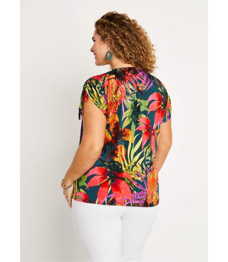 T-shirt motif exotique nouettes épaules