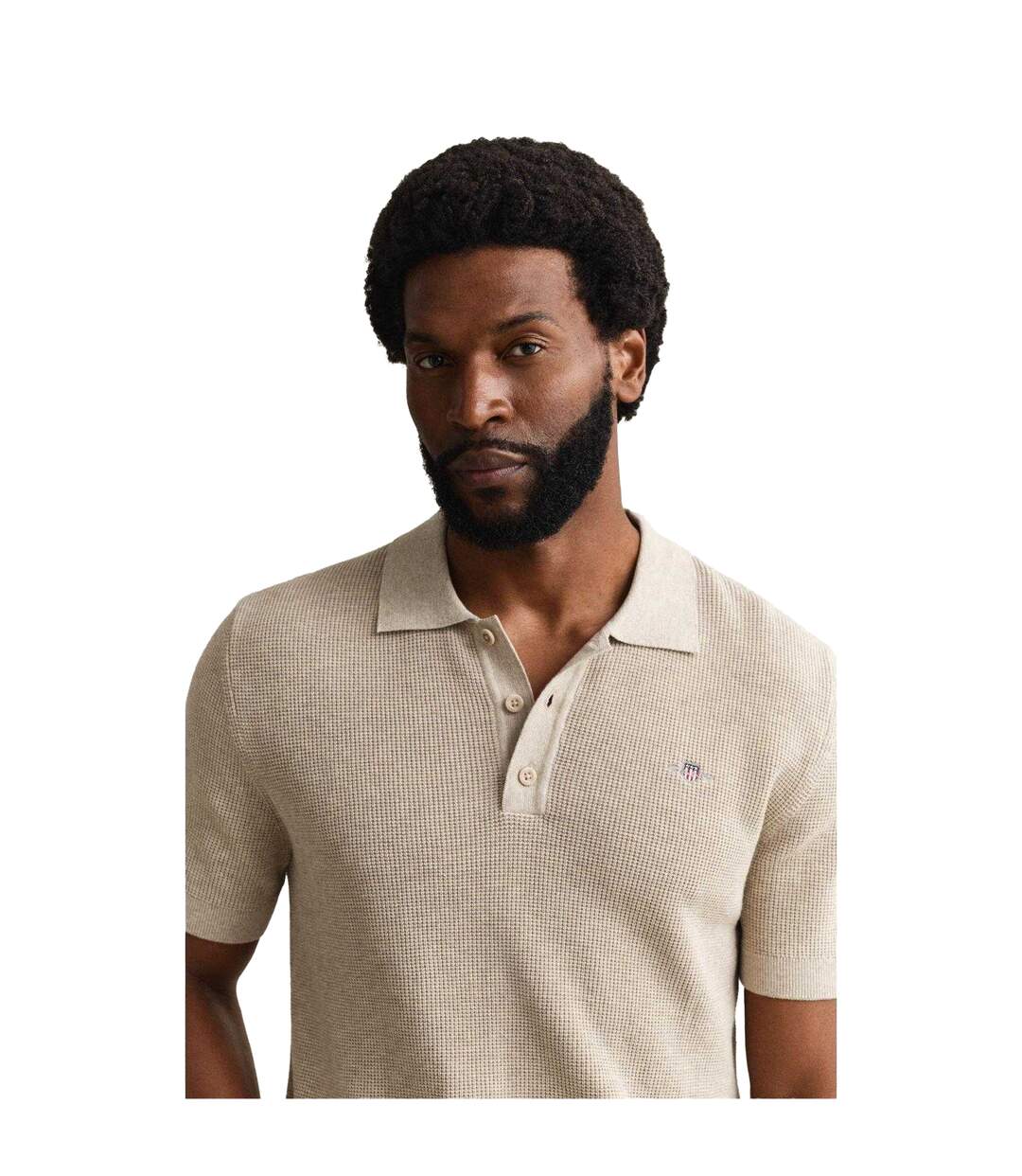 Mens Textured Short-sleeved Polo Shirt Oat Melange Gant-4