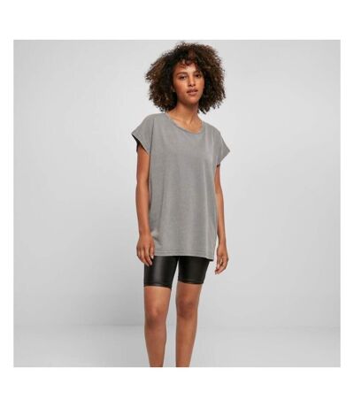 Womens/ladies Acid Wash Extended Shoulder T-shirt Asphalt Build Your Brand