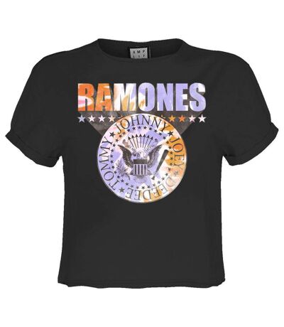 Womens/ladies Shield Ramones Tie Dye Crop Top Charcoal Amplified