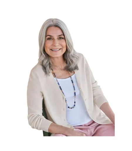 Womens/ladies Cashmere V Neck Classic Cardigan Cream WoolOvers