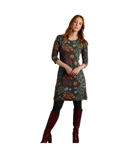 Womens/ladies starshine floral jersey organic dress fir green Weird Fish