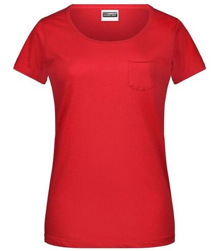 T-shirt BIO col rond poche poitrine - Femme - 8003 - rouge