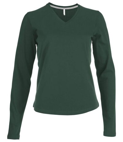 T-shirt manches longues col V - K382 - vert forêt - femme