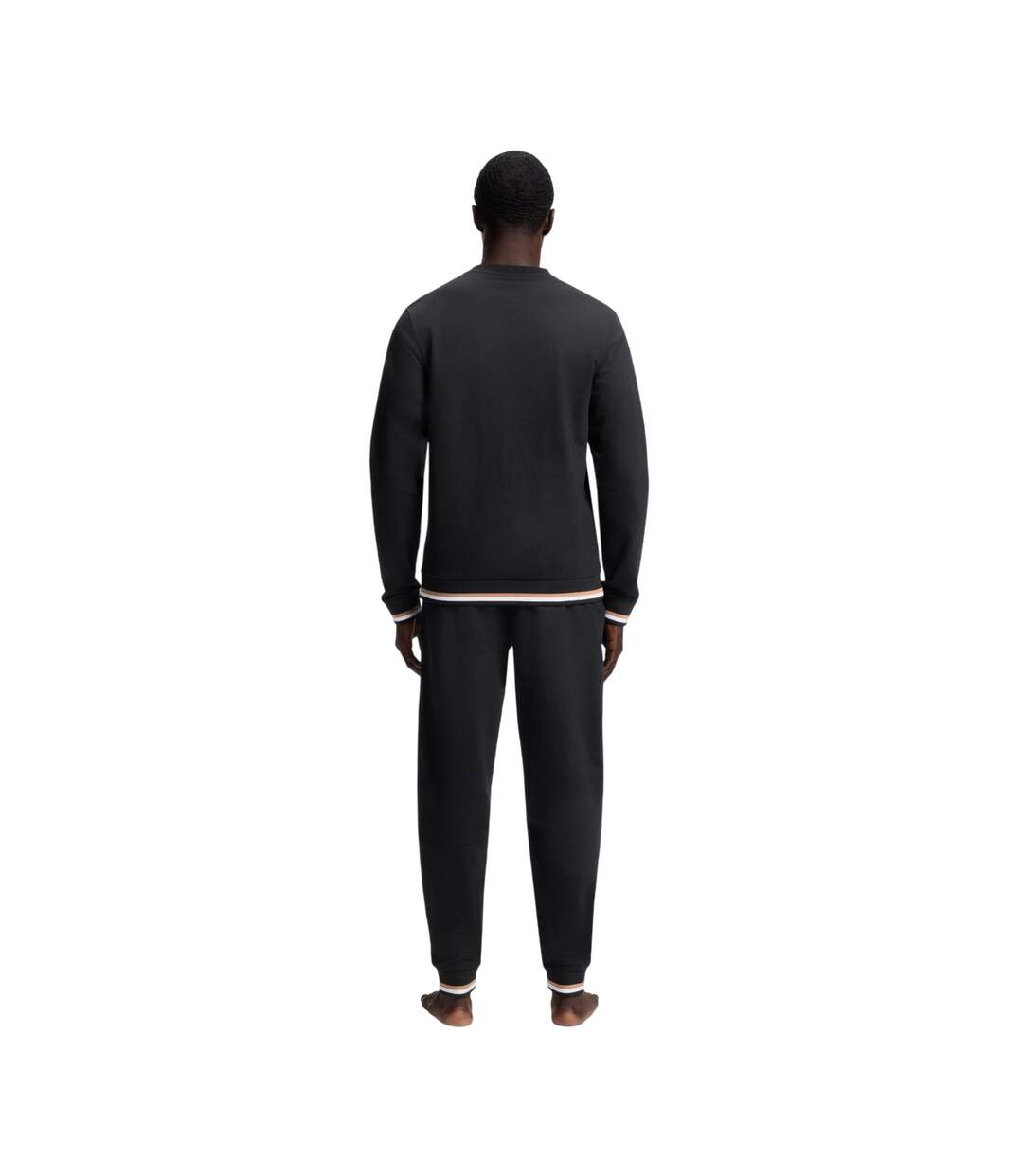 Mens Iconic Stripe Detail Crew Neck Long-sleeved Sweatshirt Black Boss-3