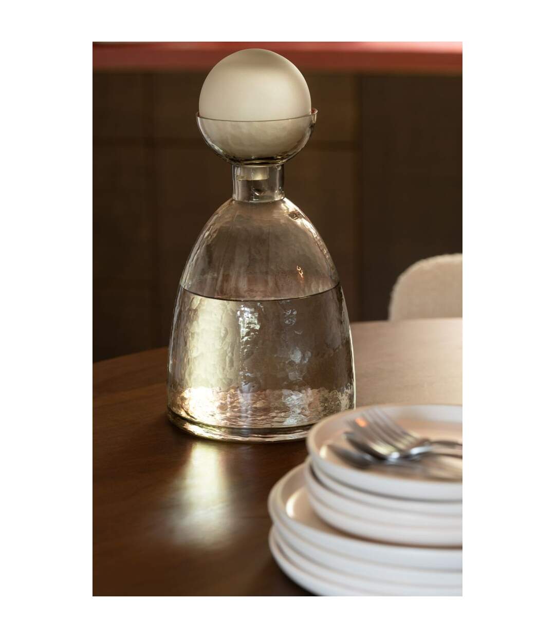 Vase Bouteille Bouchon en Verre Yoko 29cm Grège-5