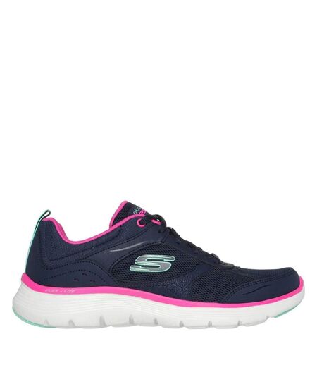 Womens/ladies flex appeal 5.0 fresh touch leather trainers navy/hot pink Skechers