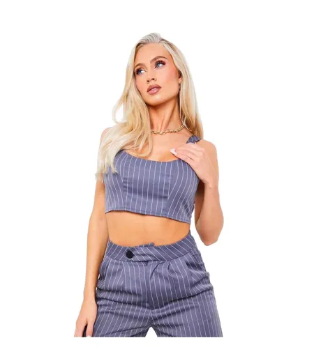 Haut Court Motif/style Fines Rayures Femme Gris Missy Empire