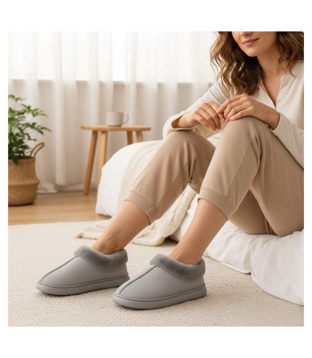 OZABI Pantoufles Fermées Femme, Suédine Synthétique, Col Fourrure-2