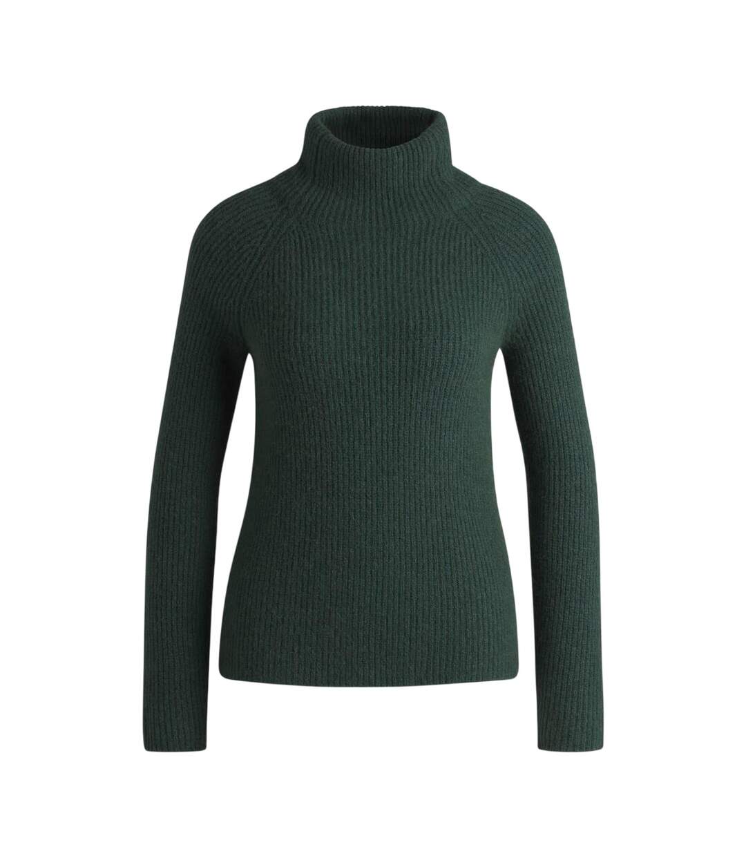 Womens/ladies Rib Knit Regular Raglan Pullover Green Boss-1