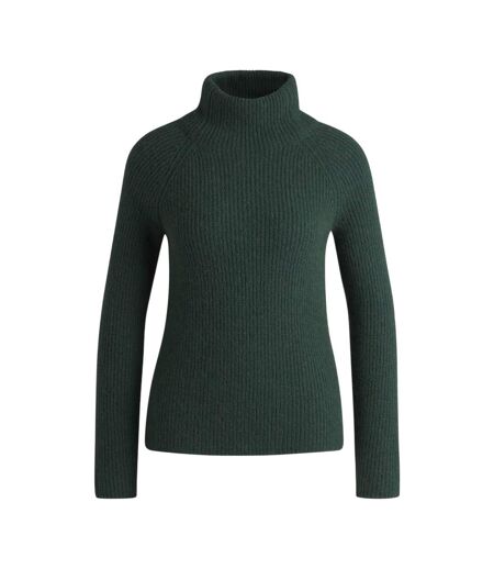 Womens/ladies Rib Knit Regular Raglan Pullover Green Boss