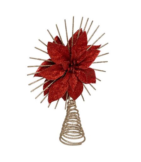 Cimier de Sapin Pailleté Poinsettia 25cm Rouge & Champagne
