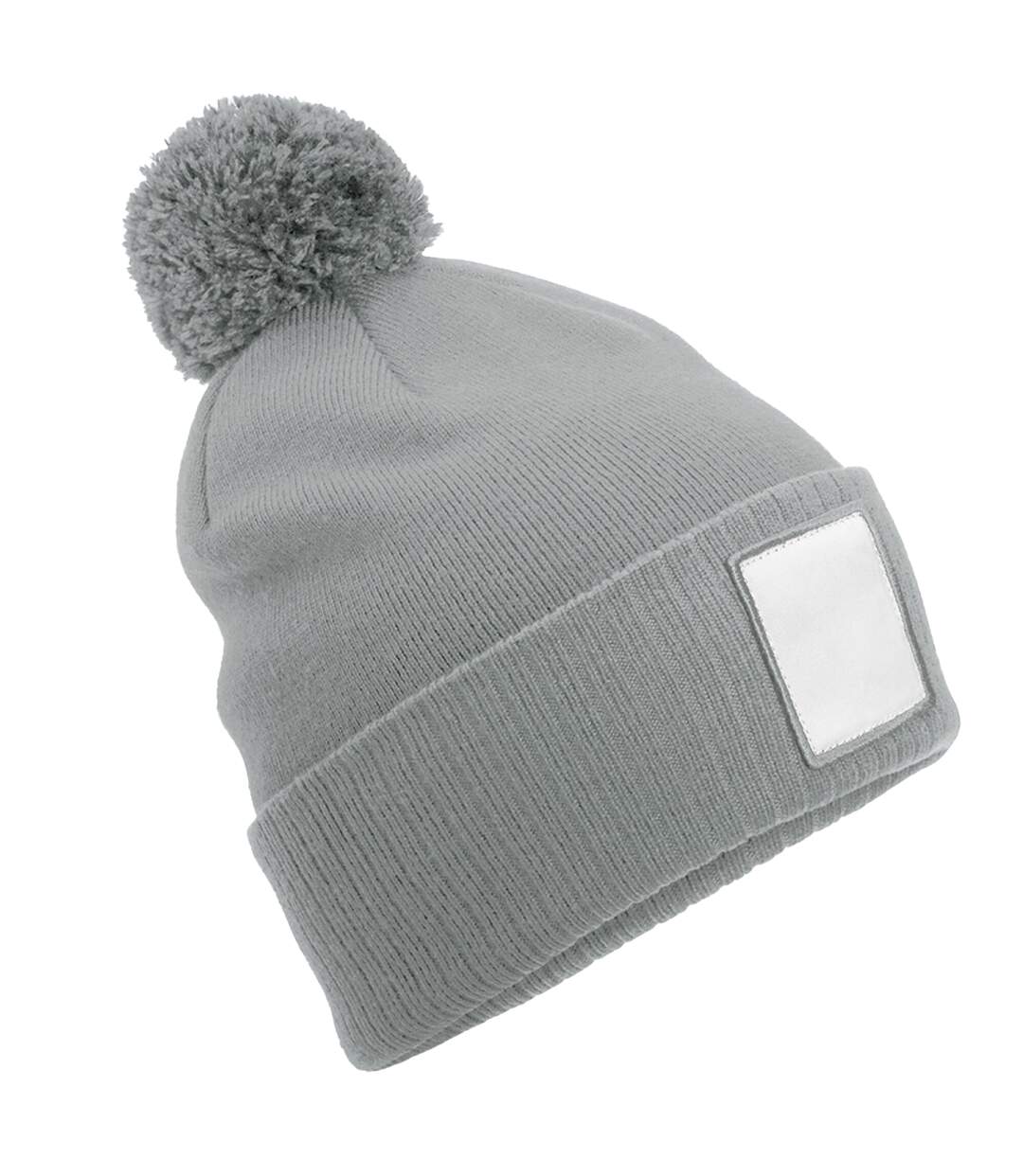 Bonnet Motif/style Pompon Cendre Blanc Beechfield-1