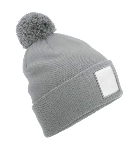 Bonnet Motif/style Pompon Cendre Blanc Beechfield