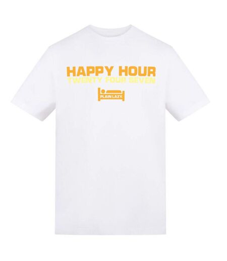 T-shirt Motif/style Imprimé Happy Hour Homme Blanc Plain Lazy