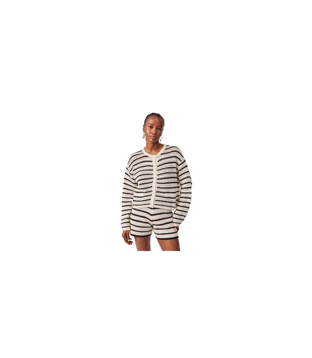 Womens/ladies Ida Stripe Crochet Cardigan Black Edited-1