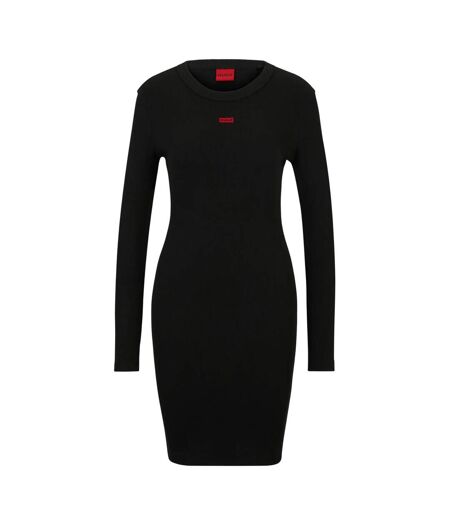 Womens/ladies Nemalia Cotton Stretch Bodycon Dress Black Hugo