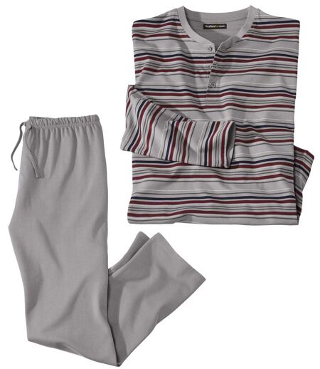 Men's Grey Striped Pyjama Set
