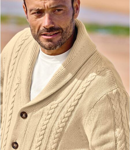 Gilet Tricot Torsadé Col Châle 