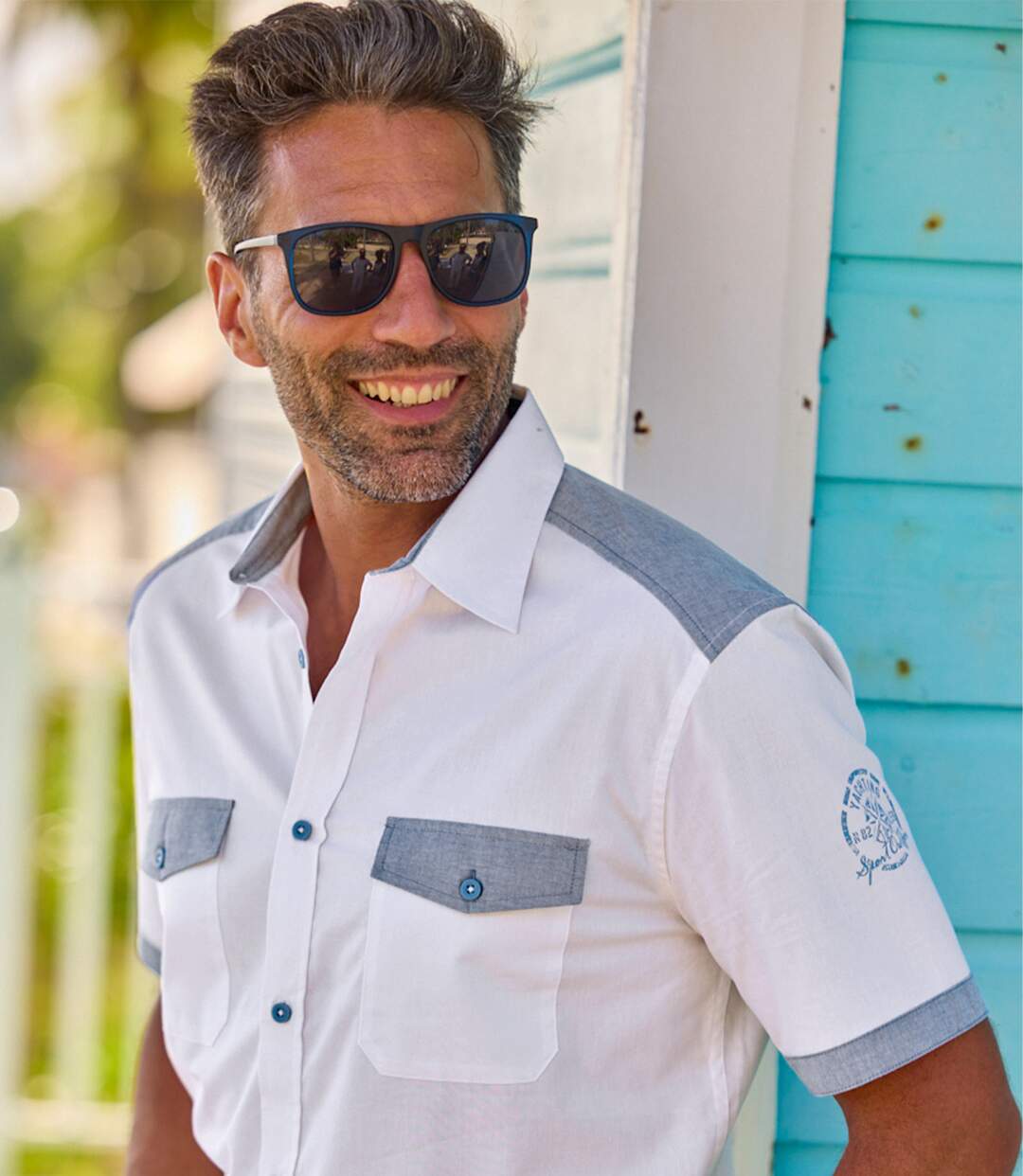 Fehér ing chambray anyagú részletekkel-3