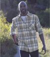 Men's Gray Flannel Checked Shirt with Off-White and Denim Blue Checks Atlas For Men