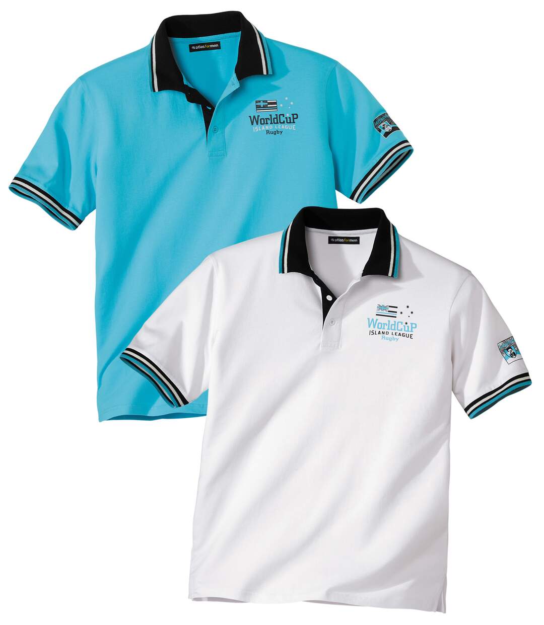 Pack of 2 Men's Short Sleeve Polo Shirts - Turquoise, White-1