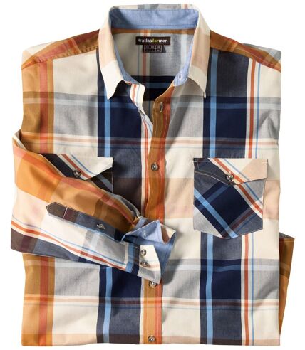 Men's Ecru Checked Poplin Shirt