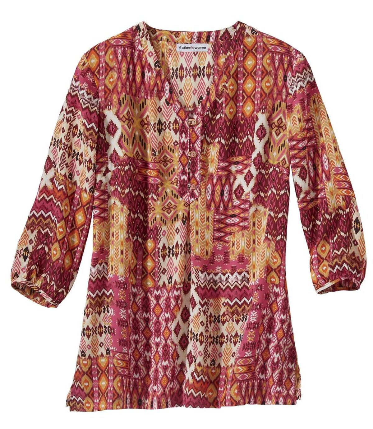 Women's Patchwork Impression Top with Three-Quarter Sleeves | Atlas For Men