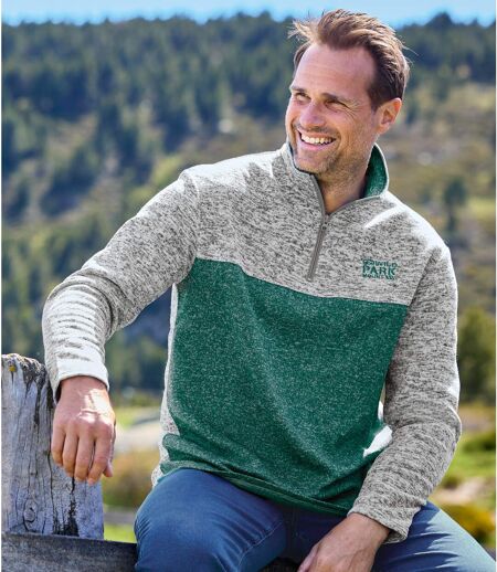 Pack of 2 Men's Brushed Fleece Jumpers - Green Grey