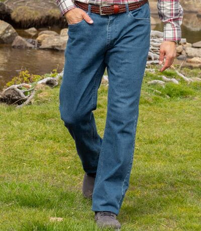 Pohodlné strečové džíny Regular s pasem nabraným po stranách do gumy