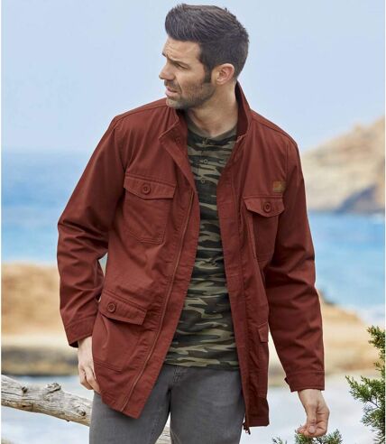 Men's Full Zip Red Safari Jacket