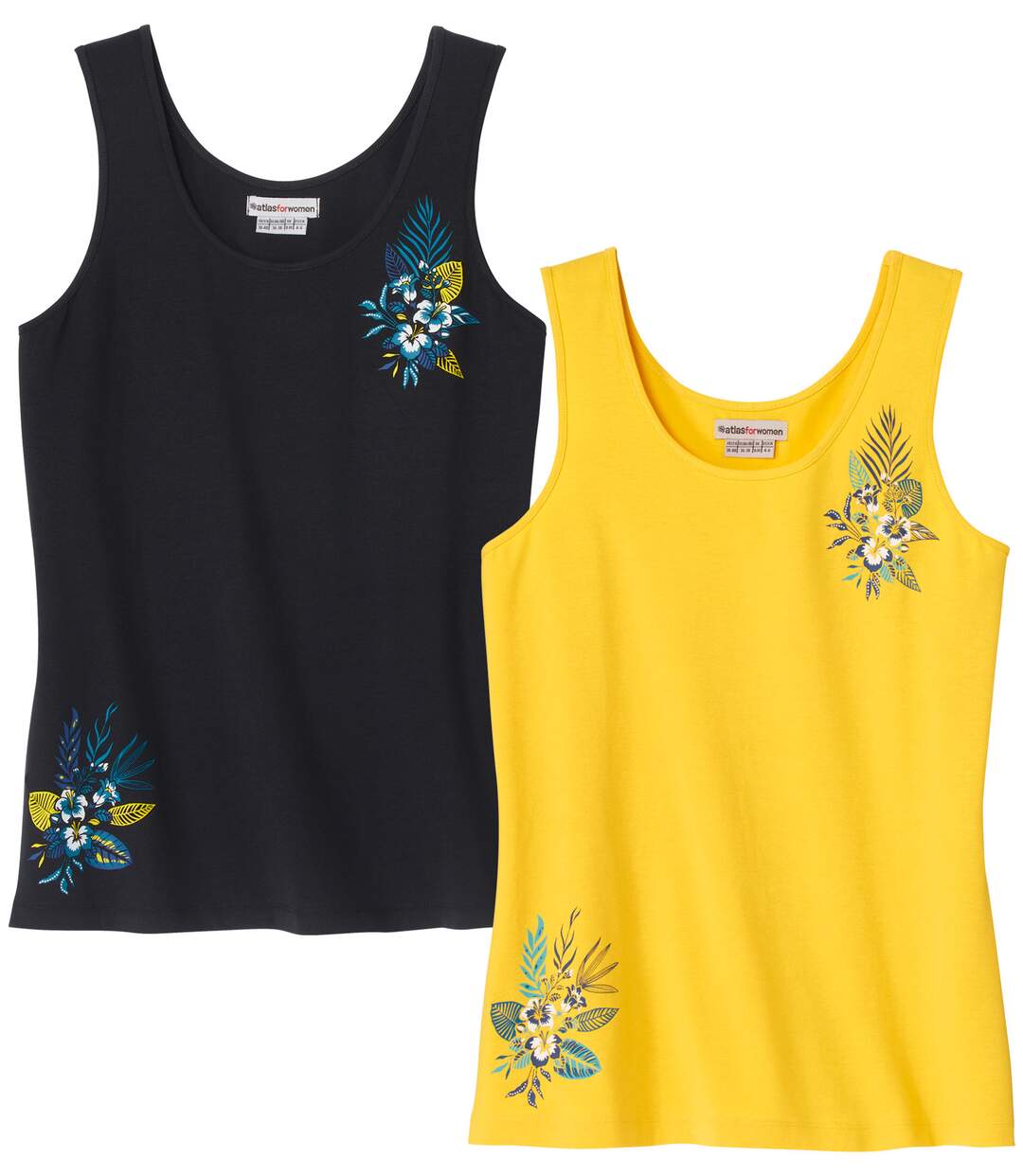 Pack of 2 Women's Vest Tops - Black Yellow-1