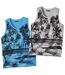 Pack of 2 Men's Tropical Graphic Print Vests - Blue Grey