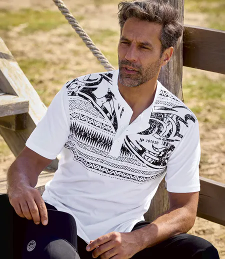 Le Lot de 2 Tee-Shirts Boutonnés Imprimé Tahitien