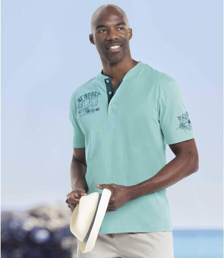 Paquet de 2 t-shirts henley esprit nautique homme - turquoise bleu