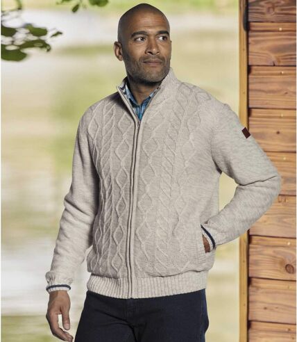 Men's Sherpa-Lined Knit Jacket - Gray