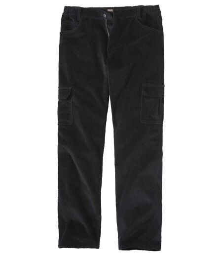 Men’s Black Corduroy Cargo Trousers - Stretch Comfort