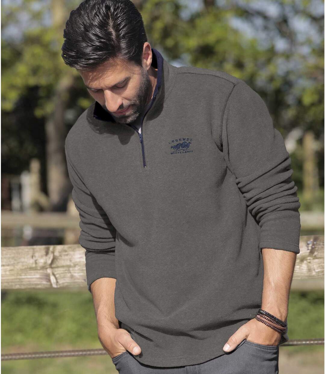 Pack of 2 Men's Zip Neck Microfleece Jumpers - Grey Blue-2