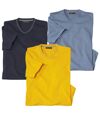 Pack of 3 Men's V-Neck T-Shirts - Navy Blue Yellow  Atlas For Men