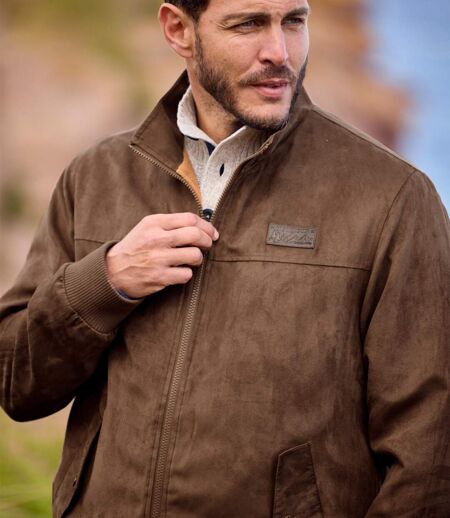 Men's Brown Faux-Suede Jacket