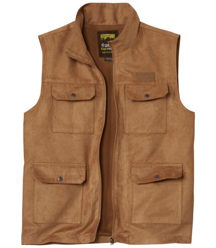 Men's Camel Faux-Suede Gilet