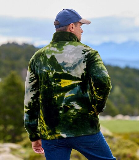 Men's Green Printed Fleece Jacket