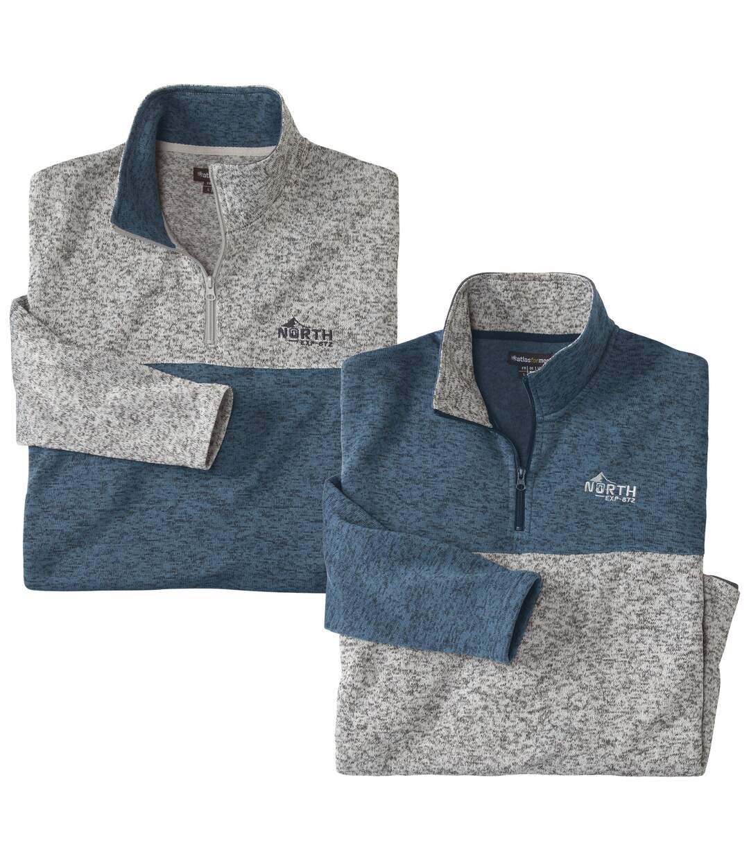 Pack of 2 Men's Mottled Fleece Sweatshirts - Blue Grey-3