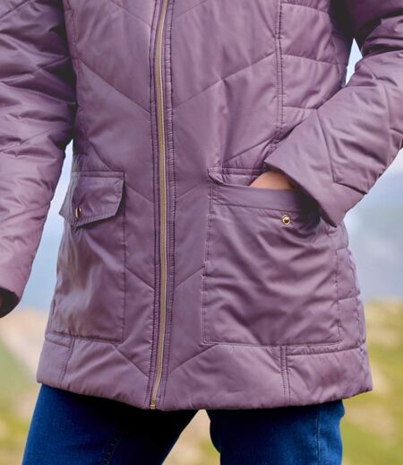 Women's Purple Hooded Water-Repellent Padded Jacket 