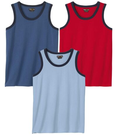 Pack of 3 Men's Beach Vests - Blue Navy Red
