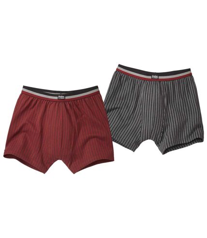 Pack of 2 Striped Boxer Shorts - Burgundy Black