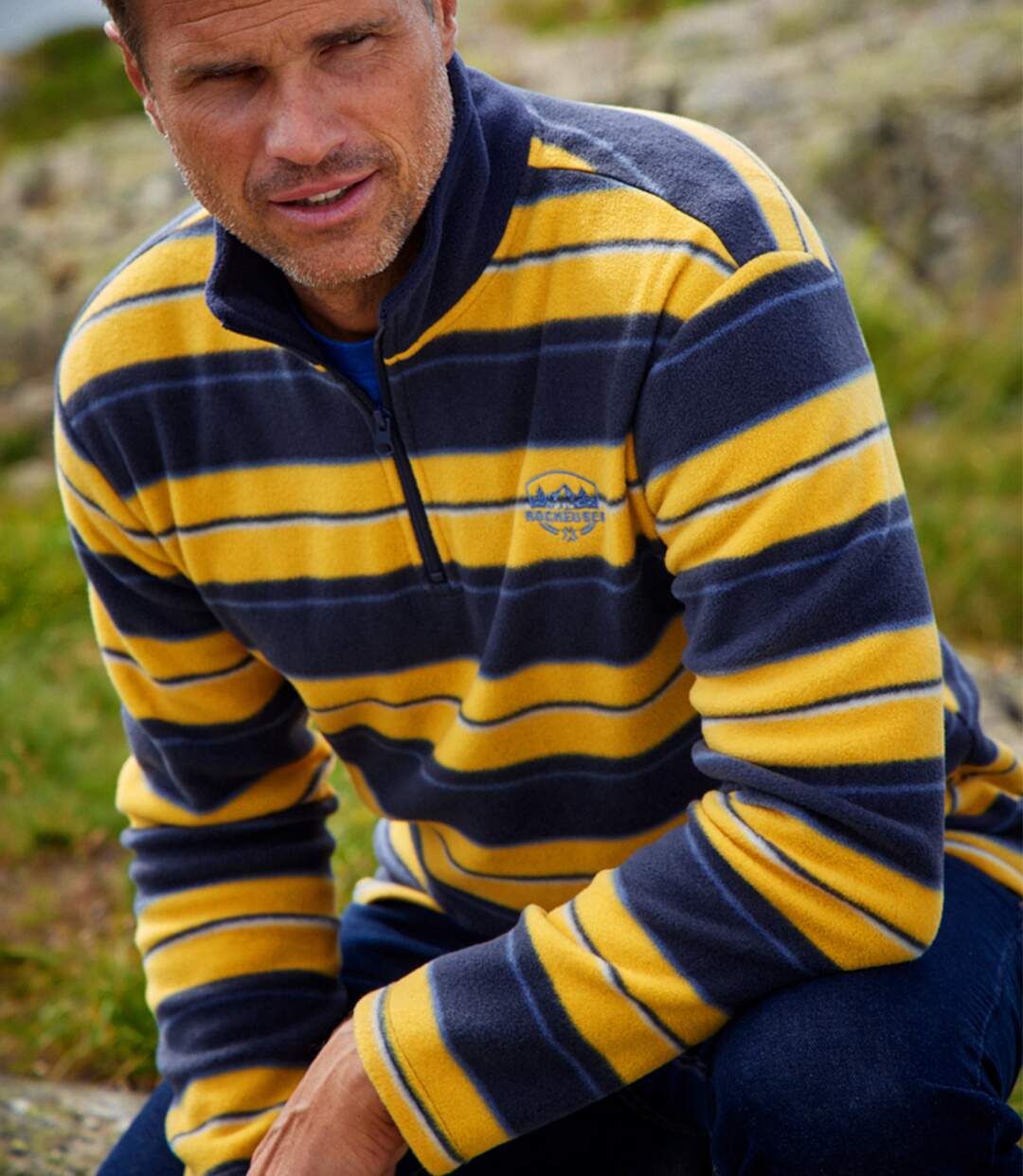 Men's Navy Striped Microfleece Jumper 