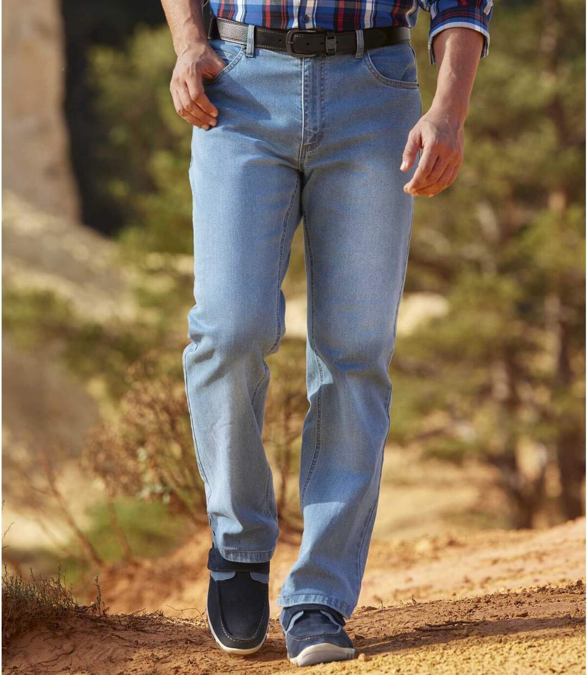 Modré strečové džíny s vymytým efektem Atlas For Men