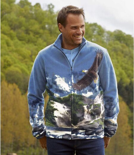 Men's Fleece Jacket - Blue Eagle Print
